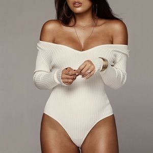 Hera Collection - Knit Sweater Bodysuit White